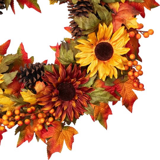 24" Sunflower & Pinecone Fall Wreath